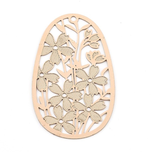 

PandaHall Brass Pendants, Etched Metal Embellishments, Hollow Out Oval with Flower, Light Gold, 40x24x0.2mm, Hole: 1.6mm Brass Oval
