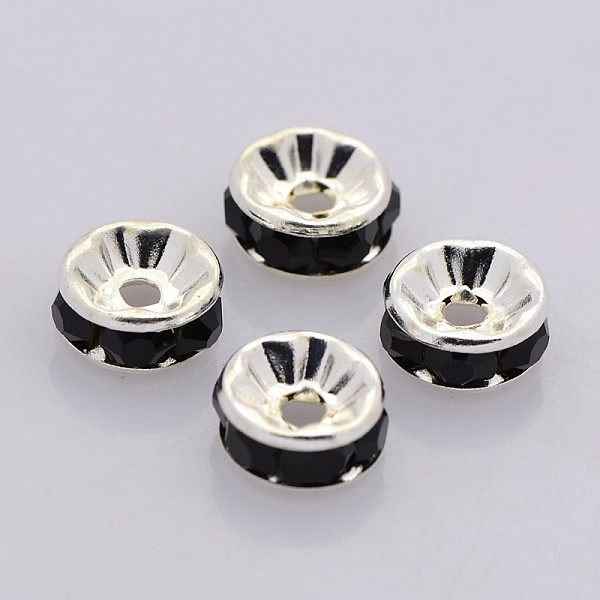 

PandaHall Brass Rhinestone Spacer Beads, Grade AAA, Straight Flange, Nickel Free, Silver Color Plated, Rondelle, Jet, 7x3.2mm, Hole: 1.2mm..., Black