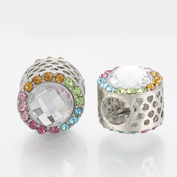 

PandaHall Alloy Rhinestone European Beads, with Acrylic Beads, Large Hole Beads, Column, Platinum, Colorful, 11.5x12.5mm, Hole: 5mm..., Multicolor