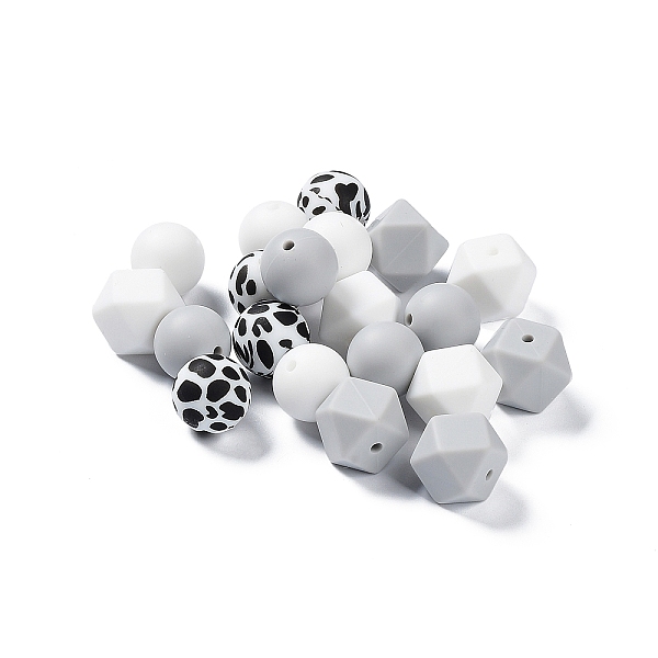 

PandaHall Round/Polygon Food Grade Silicone Focal Beads, Chewing Beads For Teethers, DIY Nursing Necklaces Making, Leopard Cow Pattern...