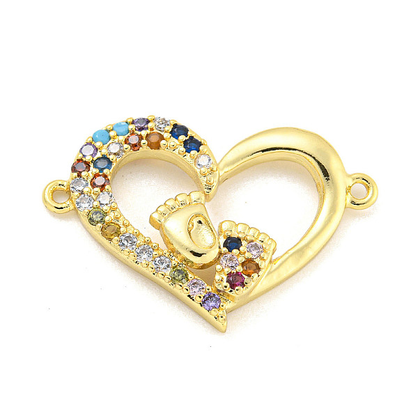 

PandaHall Rack Plating Brass Micro Pave Colorful Cubic Zirconia Heart with Footprint Connector Charms, Cadmium Free & Lead Free...