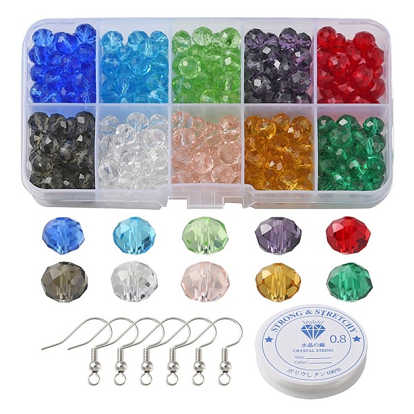 

PandaHall DIY Bracelet Earring Making Kit, Including Rondelle Glass Beads, Elastic Thread, Brass Earring Hooks, Mixed Color, About..., Multicolor