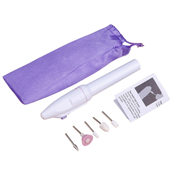 PandaHall Mini Battery Operated Manicure Grinding Machine Set, 1 PC Polisher and 5PCS Grinding Heads, White, 16.5cm Plastic White