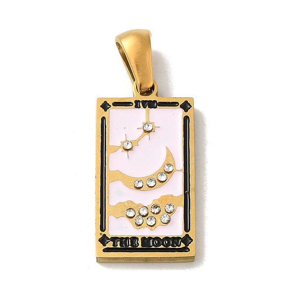 

PandaHall 304 Stainless Steel Pendants, with Enamel and Glass Rhinestone, Rectangle with Tarot Charm, Golden, Pink, 19x10.5x2.5mm, Hole...