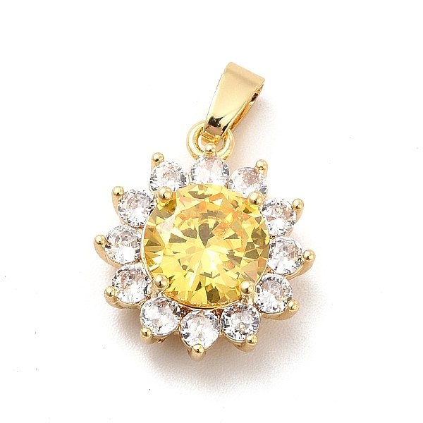 

PandaHall Brass Micro Pave Clear Cubic Zirconia Pendants, with Yellow Glass, Flower Charm, Real 18K Gold Plated, 16.5x14x6mm, Hole: 5x2.5mm...