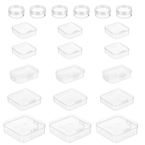 PandaHall 21 Pcs 5 Sizes Transparent Plastic Containers, Mixed Size Plastic Beads Containers Small Storage Box Board Game Storage...