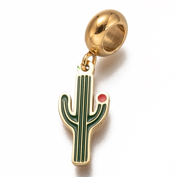 

PandaHall 304 Stainless Steel European Dangle Charms, Large Hole Pendants, with Green Enamel, Cactus, Golden, 26mm, Hole: 4.5mm, pendants...