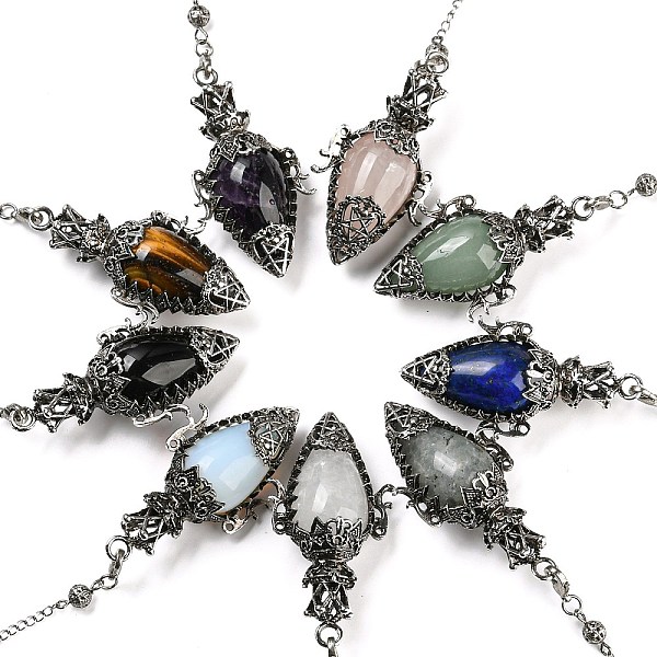 

PandaHall Mixed Gemstone Dowsing Pendulum Big Pendants, with Rack Plating Antique Silver Alloy Findings, Lead Free & Cadmium Free, Teardrop...