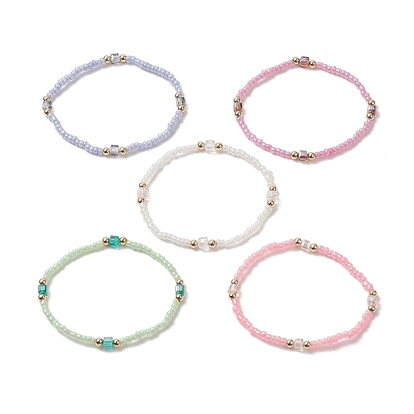 

PandaHall Glass Seed Bead Beaded Bracelets for Women, Brass Beads Stretch Bracelets, Mixed Color, Inner Diameter: 2-1/8 inch(5.3cm) Seed..., Multicolor