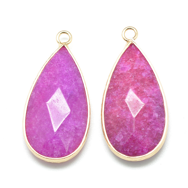 

PandaHall Natural White Jade Pendants, with Golden Tone Brass Findings, Faceted, teardrop, Dyed, Medium Aquamarine, 32.5~33x16x6mm, Hole...