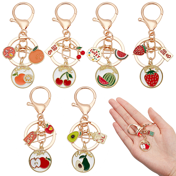 

PandaHall DELORIGIN 6Pcs 6 Style Fruit Alloy Enamel Pendant Keychain with Lucky Charm, for Keychain, Purse, Backpack Ornament, Mixed...