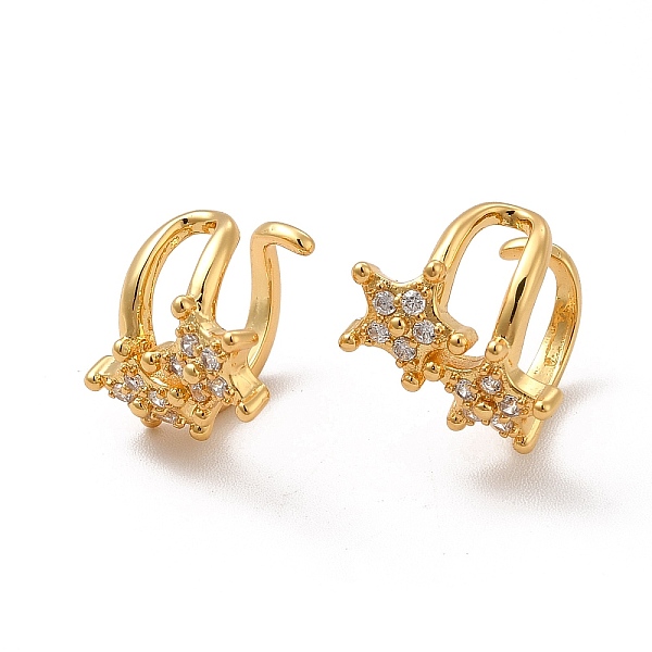 

PandaHall Clear Cubic Zirconia Star Cuff Earrings, Rack Plating Brass Jewelry for Women, Cadmium Free & Lead Free, Real 18K Gold Plated...