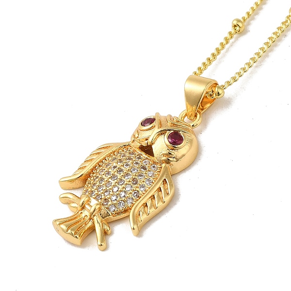 

PandaHall Brass Micro Pave Cubic Clear Zirconia Pendants Necklaces, Curb Chain Necklaces, Real 18K Gold Plated, Owl, 17.32 inch(44cm) Brass...