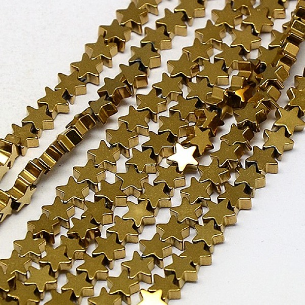 

PandaHall Electroplate Non-magnetic Synthetic Hematite Beads Strands, Star, Grade A, Golden Plated, 4x4x2mm, Hole: 1mm, about 117pcs/strand...