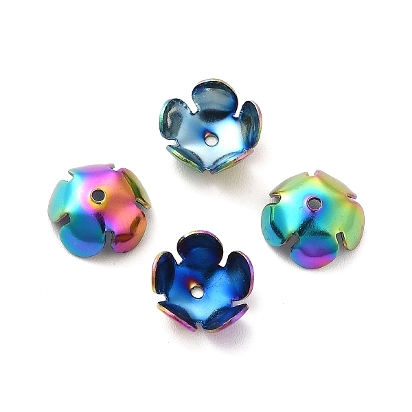 

PandaHall Ion Plating(IP) 304 Stainless Steel Bead Caps, Flower, 5-Petal, Rainbow Color, 8x8x3mm, Hole: 1mm 304 Stainless Steel