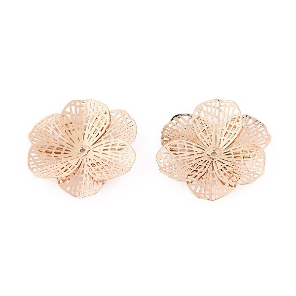 Brass Bead Caps, Flower, Light Gold, 25-25.5x23.5-24x4mm, Hole: 0.8-0.9mm