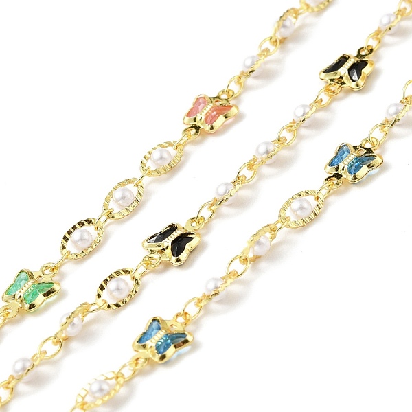 

PandaHall Handmade Eco-friendly Brass Oval & Butterfly Link Chain, with Glass & CCB Beaded, Long-Lasting Plated, Golden, Soldered, with...