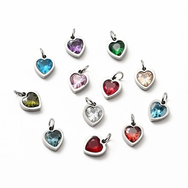 

PandaHall 304 Stainless Steel Pendants, with Cubic Zirconia and Jump Rings, Single Stone Charms, Heart, Stainless Steel Color, Mixed Color..., Multicolor