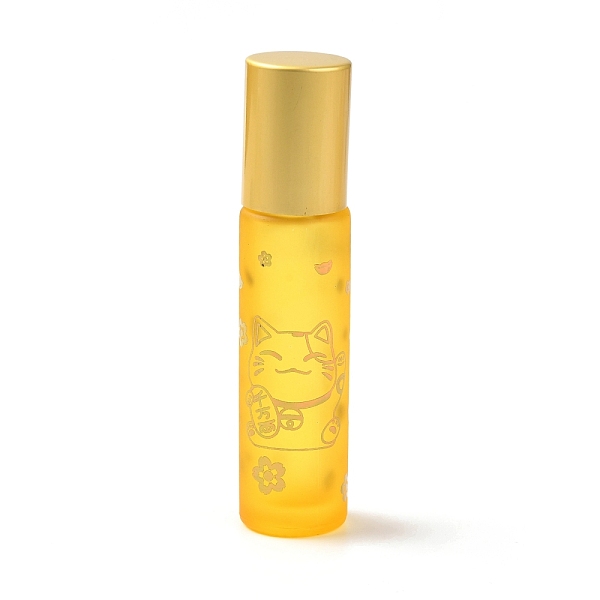 

PandaHall Glass Essential Oil Roller Bottles, with Lid and Stainless Steel Roller Balls, Refillable Bottles, Column with Fortune Cat Pattern..., Gold