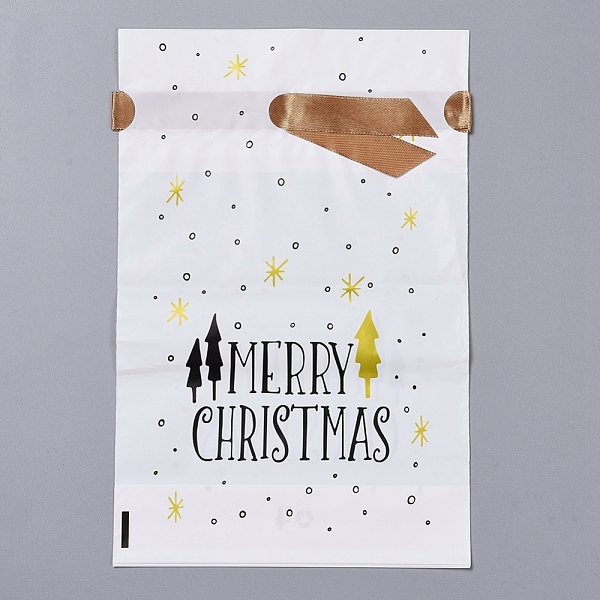 christmas drawstring gift bags, goody bags with bow-tie, party favors supplies gift wrapping, white, 23x15x0.01cm; about 45~50pcs/bag