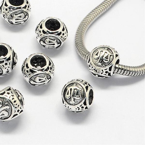 

PandaHall Alloy European Beads, Large Hole Rondelle Beads, with Constellation/Zodiac Sign, Antique Silver, Libra, 10.5x9mm, Hole: 4.5mm...