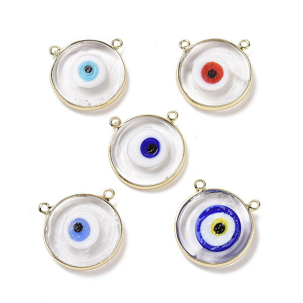 

PandaHall Handmade Lampwork Pendants, with Golden Plated Brass Findings, Cadmium Free & Lead Free, Flat Round with Evil Eye, Mixed Color..., Multicolor