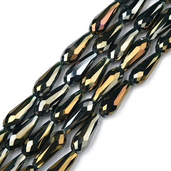

PandaHall Electroplated Opaque Glass Beads Strands, Full Rainbow Plated, Faceted, Teardrop, Black, 15x6mm, Hole: 1mm, about 50pcs/Strand...