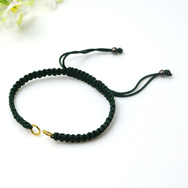 

PandaHall Nylon DIY Bracelet Making, with Hematite Beads and Brass Rings, Golden, Green, 140~145x4~6mm Nylon Green