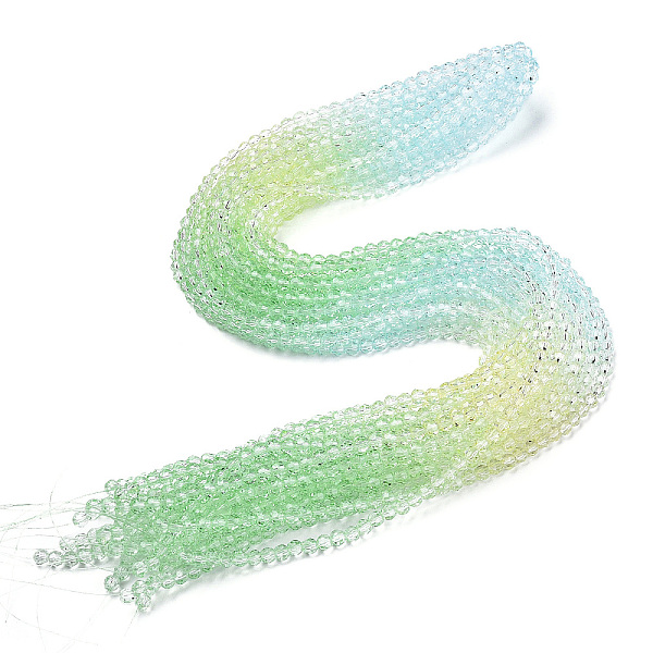

PandaHall Transparent Glass Beads Strands, Segmented Multi-color Beads, Faceted(32 Facets), Round, Light Green, 4~4.5mm, Hole: 1mm, about...