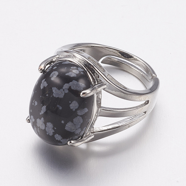 

PandaHall Natural Snowflake Obsidian Wide Band Finger Rings, with Brass Ring Findings, Oval, 18mm Snowflake Obsidian