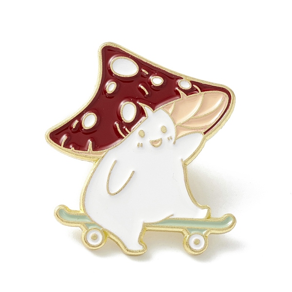 

PandaHall Mushroom Skating Enamel Pin, Cartoon Alloy Brooch for Backpack Clothes, Light Gold, Dark Red, 28x26x2mm Alloy+Enamel