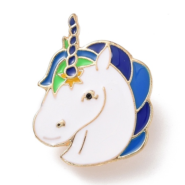 PandaHall Unicorn Enamel Pin, Light Gold Plated Alloy Badge for Backpack Clothes, Blue, 28x21.5x1.5mm Alloy+Enamel Blue