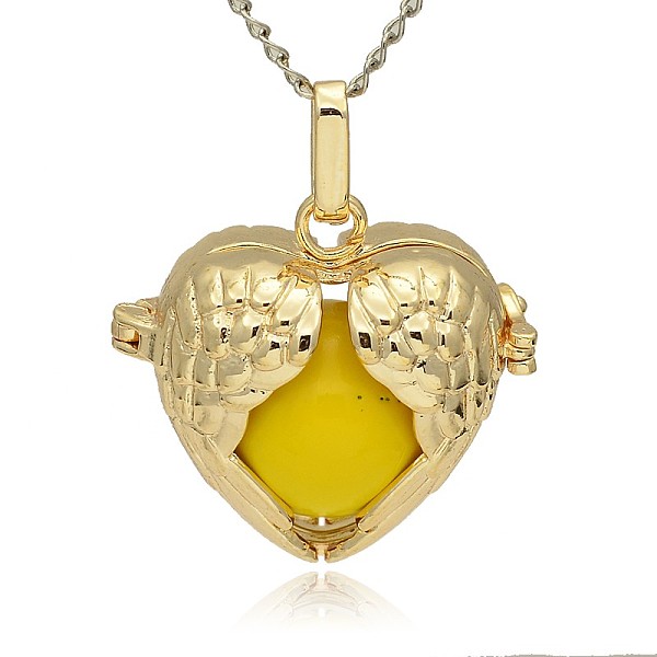 

PandaHall Golden Tone Brass Hollow Heart Cage Pendants, with No Hole Spray Painted Brass Ball Beads, Gold, 28x30x16mm, Hole: 3x8mm Brass...