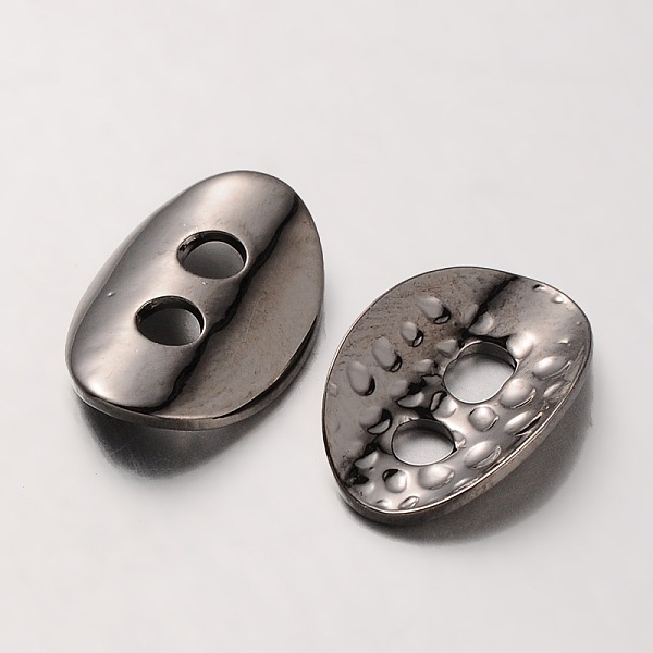 

PandaHall Brass Buttons, 2-Hole, Hammered Oval, Gunmetal, 14x10x1mm, Hole: 2mm Brass Oval