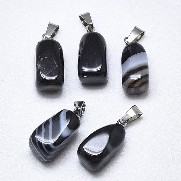 

PandaHall Natural Banded Agate/Striped Agate Pendants, Dyed, with Stainless Steel Snap On Bails, Cuboid, Stainless Steel Color, Black...