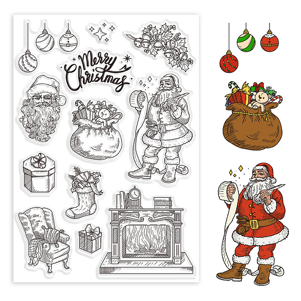 

PandaHall GLOBLELAND Christmas Santa Claus Transparent Clear Stamps Fireplace Gifts Embossing Stamp Sheets Silicone Clear Stamps Seal for...