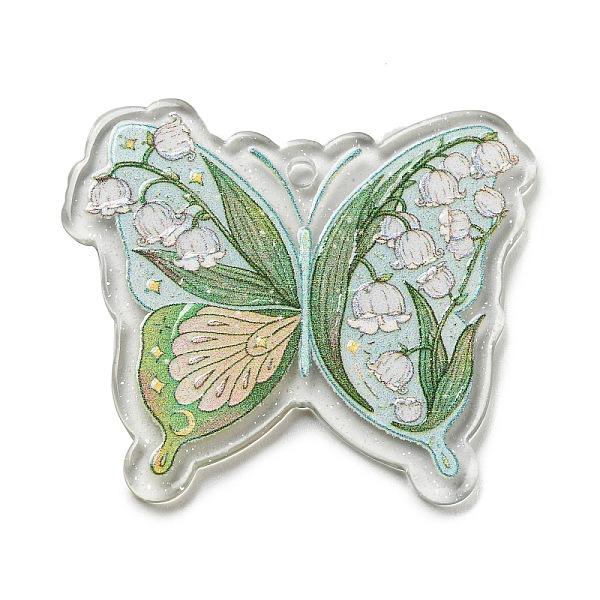 

PandaHall Acrylic Pendant, Buttfly with Flower Charm, Dark Sea Green, 32.5x37.5x2mm, Hole: 1.8mm Acrylic Flower