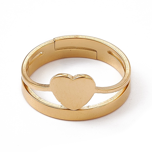 

PandaHall Ion Plating(IP) 201 Stainless Steel Heart Adjustable Ring for Women, Real 18K Gold Plated, US Size 6 1/4(16.7mm) 201 Stainless...