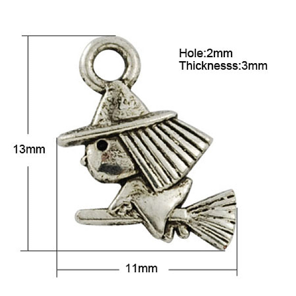 

PandaHall Tibetan Style Pendants, Cadmium Free & Nickel Free & Lead Free, Witch, for Halloween, Antique Silver, 13x11x3mm, Hole: 2mm Alloy...