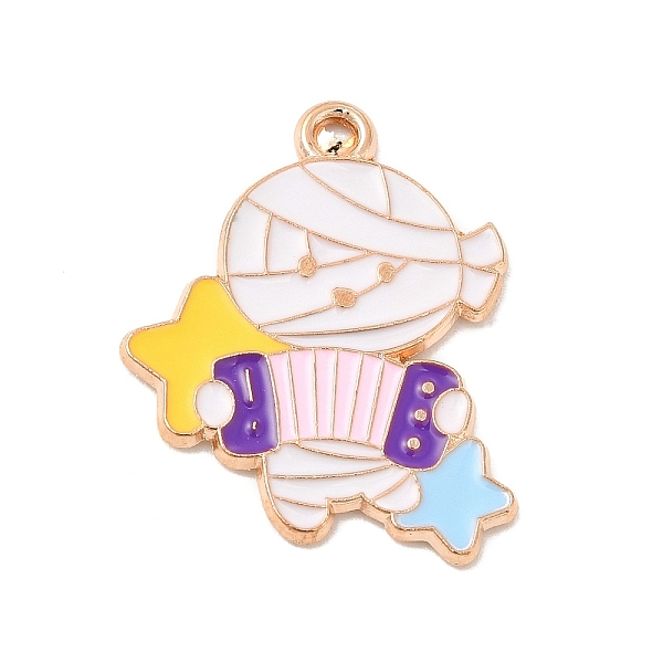 

PandaHall Halloween Theme Alloy Enamel Pendants, Light Gold, Mummy Pattern, 23.5x19x1.5mm, Hole: 1.6mm Alloy+Enamel Mummy White