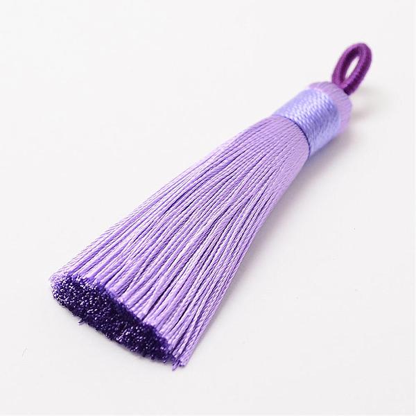 

PandaHall Polyester Tassel Big Pendant Decorations, Ice Silk Tassel, Lilac, 60~67x8mm, Hole: 5x7mm Polyester Purple
