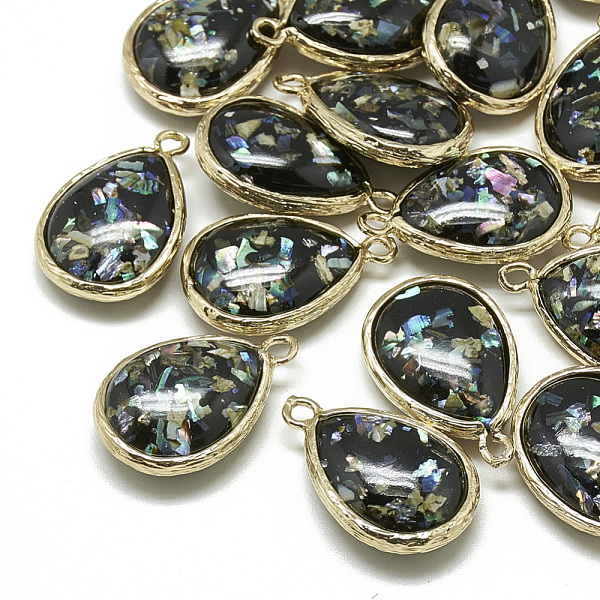 

PandaHall Resin Pendants, with Golden Tone Brass Findings, teardrop, Black, 23x15x7mm, Hole: 1~2mm Brass+Resin Teardrop Black