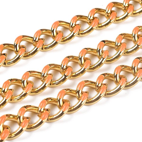 

PandaHall Golden Brass Enamel Curb Chain, Twisted Chain, Long-Lasting Plated, with Spool, Unwelded, Orange, 10.5x8x3.5mm, 32.8 Feet...