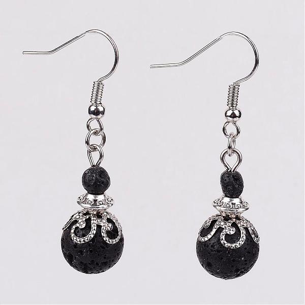 

PandaHall Natural Lava Rock Bead Dangle Earrings, with Brass Earring Hooks, Alloy and Iron Findings, Platinum, 42mm Lava Rock