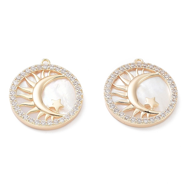 

PandaHall Rack Plating Brass Shell Pendants, with Cubic Zirconia, Long-Lasting Plated, Flat Round Charms, Real 18K Gold Plated, 22x20x2.5mm...