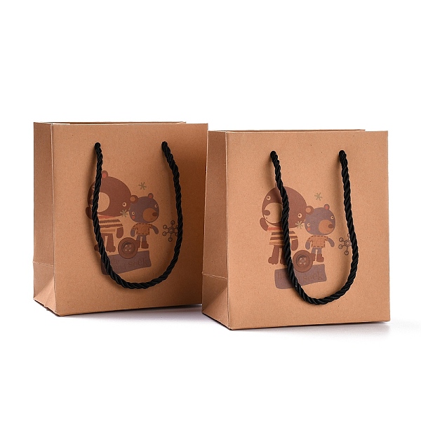 PandaHall Rectangle Kraft Paper Bags, with Handles, for Gift Bags and Shopping Bags, Panda Pattern, 15.5x14x7.2cm, Fold: 155x140x4mm Paper...