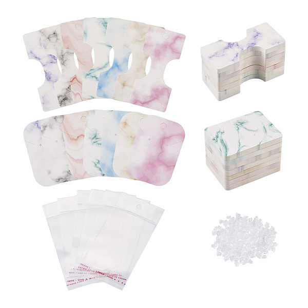 

PandaHall Fashewelry 210Pcs Marble Pattern Paper Hair Ties & Earring Display Card Sets, with 210Pcs Cellophane Bags and 400Pcs Plastic Ear..., Multicolor