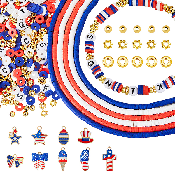 

PandaHall SUPERFINDINGS Independence Day Jewelry Making Kit 4 th of July Clay Beads Bracelet Making Kit with Spinner Patriotic Spacer Beads..., Multicolor