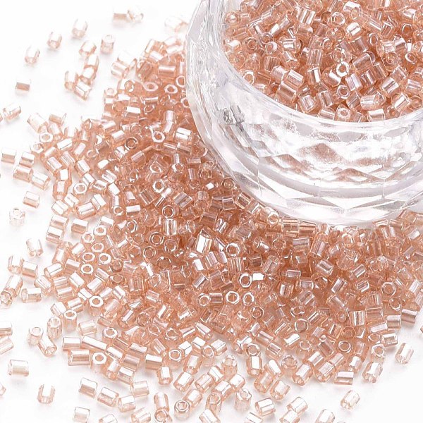 

PandaHall Glass Bugle Beads, Transparent Colours Luster, Dark Salmon, 2.5~3x2mm, Hole: 0.9mm, about 15000pcs/pound Glass