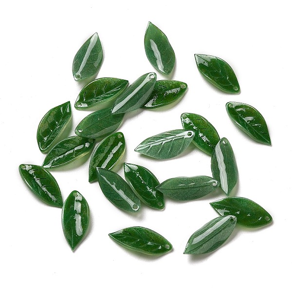 

PandaHall Acrylic Pendants, Leaf, Green, 17~18x7~8x1~2mm, Hole: 0.9~1mm Acrylic Leaf Green